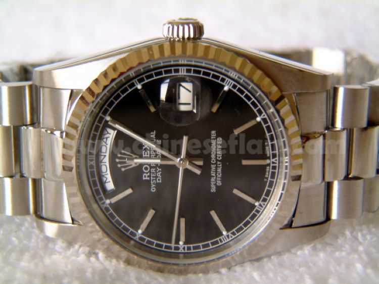 Rolex Day-Date SS President Black Face Mens Watch